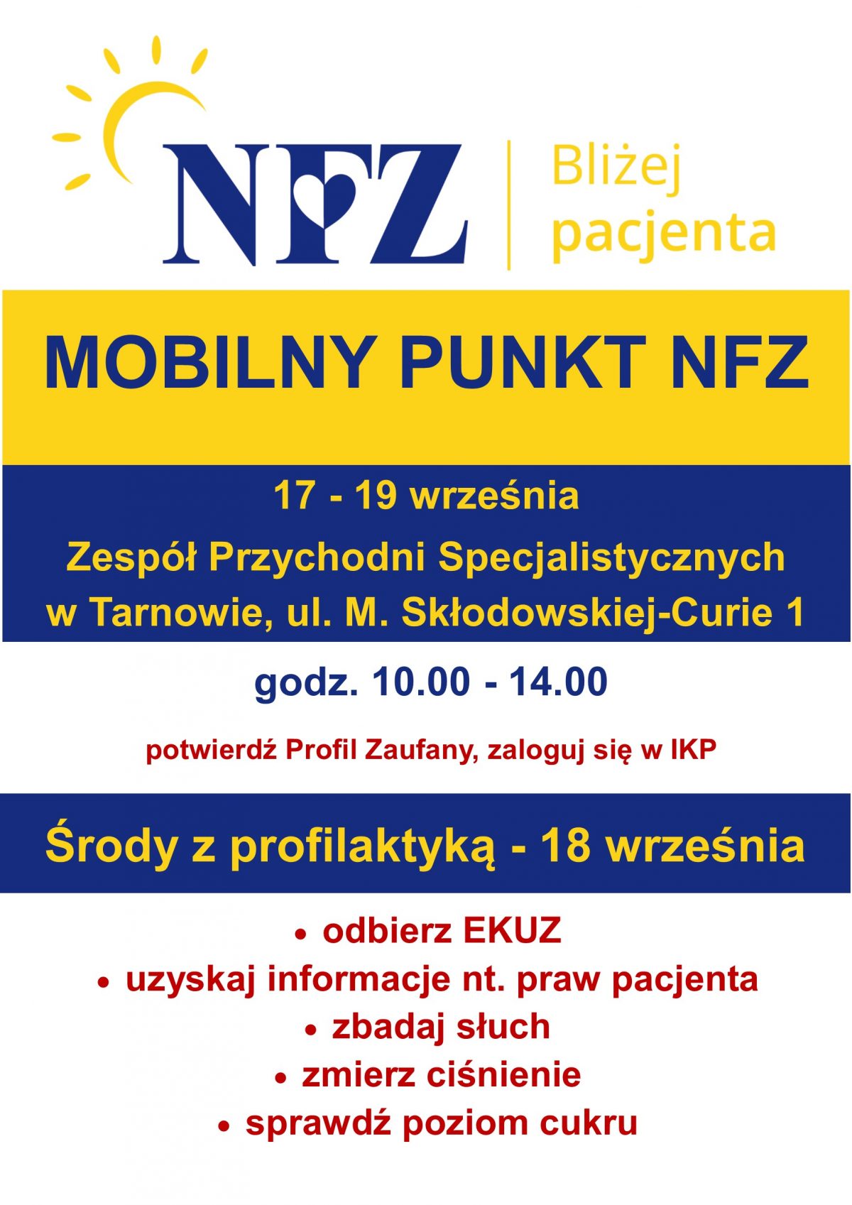 Mobilny Punkt NFZ - 17-19 września 2019